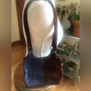 Vintage brown and blue suede bag.